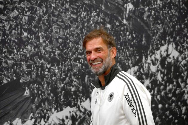 German National Team Coach Juergen KLOPP GER, laughing, laughs, laughing, optimistic, in a good mood, single frame, cropped single shot, portrait, Press conference on September 30, 2026, UEFA Nations League group stage, Group B, Matchday 3: Germany (GER) vs. Serbia (SRB) on October 1, 2026, ALLIANZ ARENA