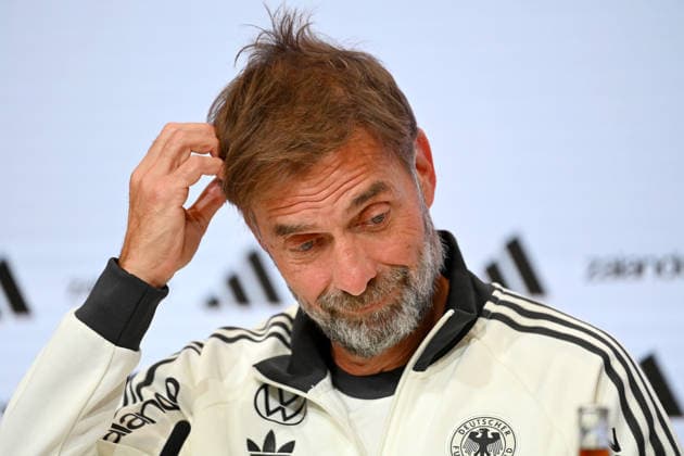 German National Team Coach Juergen KLOPP GER, gesturing, skeptical, single frame, cropped single shot, portrait, press conference on September 30, 2026, UEFA Nations League group stage, Group B, Matchday 3: Germany (GER) vs. Serbia (SRB) on October 1, 2026, Allianz Arena