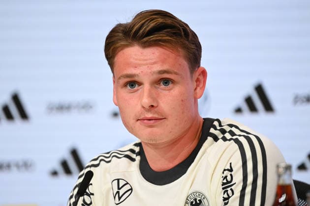 Goalkeeper Jonas URBIG (GER), single frame, cropped close-up, portrait, press conference on September 30, 2026, UEFA Nations League group stage, Group B, Matchday 3: Germany (GER) vs. Serbia (SRB) on October 1, 2026, Allianz Arena