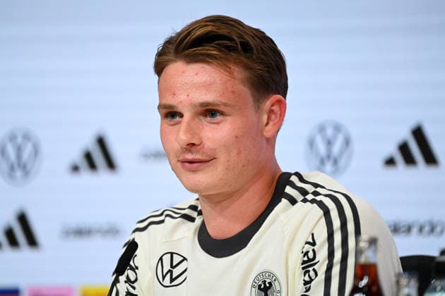 Goalkeeper Jonas URBIG (GER), single frame, cropped close-up, portrait, press conference on September 30, 2026, UEFA Nations League group stage, Group B, Matchday 3: Germany (GER) vs. Serbia (SRB) on October 1, 2026, Allianz Arena