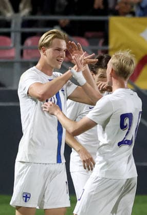 30.09.2026 Targoviste Romania-Finland Suomi European Under-21 qualifiers men s football Luka Hyryläinen Hyrylainen Finland Suomi celebration :