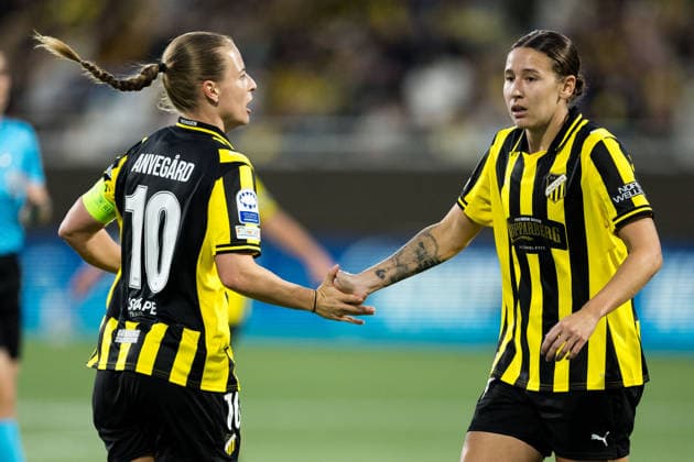 September 30, 2026: Anna Anvegard and Tabitha Michelle Tindell of Häcken during the Women’s Champions League soccer match between Häcken and Juventus on September 30, 2026 in Gothenburg. Photo by Michael Erichsen, BILDBYRAN COP 89 MI1032. soccer, football, fotball, UEFA Women’s Champions League, Häcken, Juventus, women’s soccer, BBENG, soccer, football, fotball, UEFA Women’s Champions League, Häcken, Juventus, women’s soccer, BBENG Copyright: MICHAELxERICHSEN BB260930MI018