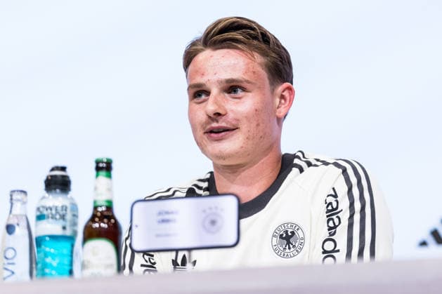 MUNICH, GERMANY - SEPTEMBER 30: Jonas Urbig (Germany, 1) during the pressconference before the UEFA Nations League match between Germany vs. Serbia at Allianz Arena on matchday 3 of the UEFA Nations League on September 30, 2026 in Munich, Germany. Bavaria Germany Copyright: xSteffiexWunderlx