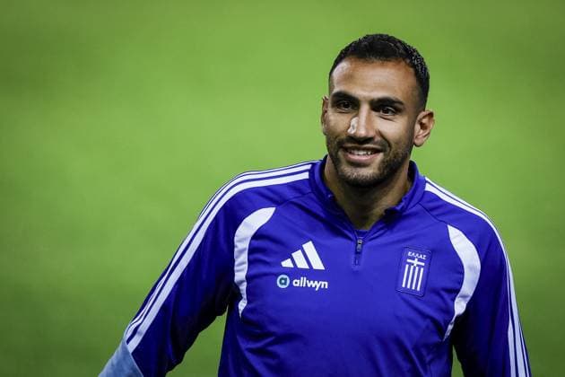 THESSALONIKI , 30-09-2026 , Toumba Stadium , season 2026 2027 , UEFA Nations League football , Picture shows Greece player Vangelis Pavlidis during the press conference, PK, Pressekonferenz md-1 and training Press conference Greece and training in Thessaloniki  x207758818x Copyright: