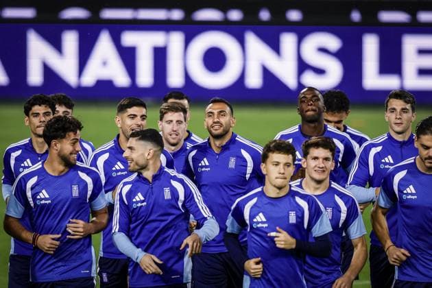 THESSALONIKI , 30-09-2026 , Toumba Stadium , season 2026 2027 , UEFA Nations League football , Picture shows Greece player Vangelis Pavlidis during the press conference, PK, Pressekonferenz md-1 and training Press conference Greece and training in Thessaloniki  x207758842x Copyright: