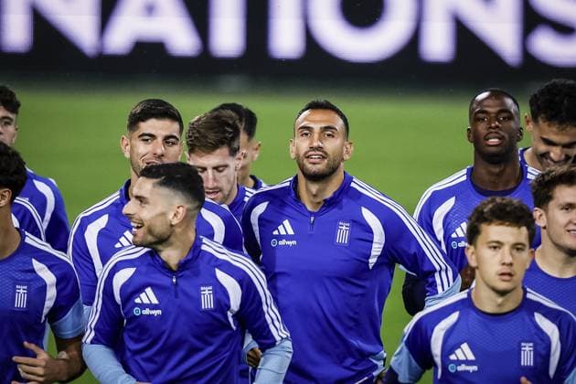 THESSALONIKI , 30-09-2026 , Toumba Stadium , season 2026 2027 , UEFA Nations League football , Picture shows Greece player Vangelis Pavlidis during the press conference, PK, Pressekonferenz md-1 and training Press conference Greece and training in Thessaloniki  x207758844x Copyright:
