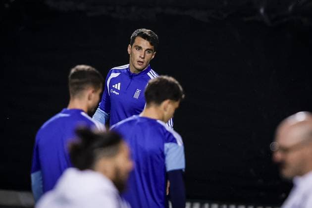 THESSALONIKI , 30-09-2026 , Toumba Stadium , season 2026 2027 , UEFA Nations League football , Picture shows Greece player Tasos Douvikas during the press conference, PK, Pressekonferenz md-1 and training Press conference Greece and training in Thessaloniki  x207758852x Copyright: