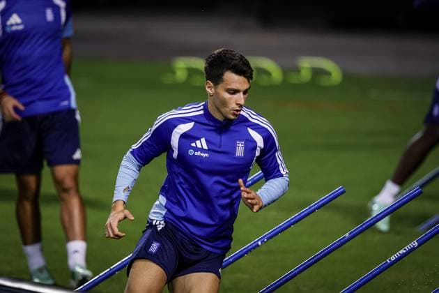 THESSALONIKI , 30-09-2026 , Toumba Stadium , season 2026 2027 , UEFA Nations League football , Picture shows Greece player Tasos Douvikas during the press conference, PK, Pressekonferenz md-1 and training Press conference Greece and training in Thessaloniki  x207758863x Copyright: