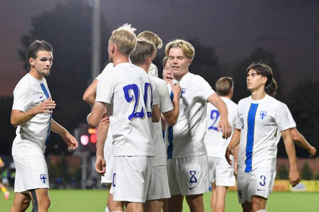 Romania v Finland, U21, U 21 Luka Hyrylainen celebrates during the European Under-21 Championship 2027, Qualifying round game between Romania and Finland at Eugen Popescu stadium in Targoviste, Romania, 30 September 2026. ALEX NICODIM Imago Images Copyright: xAlexxNicodimx