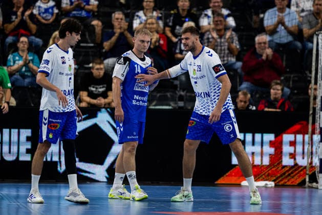 FLENSBURG, GERMANY - SEPTEMBER 30: Emil Siersbaek Bergholt (SG Flensburg-Handewitt, 14) during the EHF European League match between SG Flensburg-Handewitt vs Fraikin BM. Granollers at GGW Arena on matchday 1 of the Group Matches Group E on September 30, 2026 in Flensburg, Germany. Schleswig-Holstein Germany Copyright: xMarioxM.xKobergx