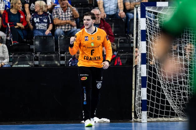 FLENSBURG, GERMANY - SEPTEMBER 30: goalie celebration joy after saved ball Pau Panitti Martinez (Fraikin BM. Granollers, 51) during the EHF European League match between SG Flensburg-Handewitt vs Fraikin BM. Granollers at GGW Arena on matchday 1 of the Group Matches Group E on September 30, 2026 in Flensburg, Germany. Schleswig-Holstein Germany Copyright: xMarioxM.xKobergx