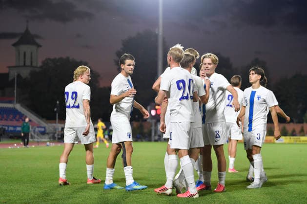 Romania v Finland, U21, U 21 Luka Hyrylainen celebrates during the European Under-21 Championship 2027, Qualifying round game between Romania and Finland at Eugen Popescu stadium in Targoviste, Romania, 30 September 2026. ALEX NICODIM Imago Images Copyright: xAlexxNicodimx
