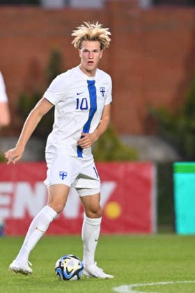 Romania v Finland, U21, U 21 Luka Hyrylainen celebrates during the European Under-21 Championship 2027, Qualifying round game between Romania and Finland at Eugen Popescu stadium in Targoviste, Romania, 30 September 2026. ALEX NICODIM Imago Images Copyright: xAlexxNicodimx