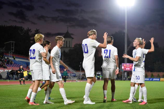 Romania v Finland, U21, U 21 Luka Hyrylainen celebrates during the European Under-21 Championship 2027, Qualifying round game between Romania and Finland at Eugen Popescu stadium in Targoviste, Romania, 30 September 2026. ALEX NICODIM Imago Images Copyright: xAlexxNicodimx