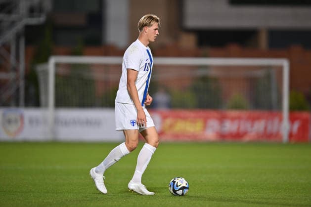 Romania v Finland, U21, U 21 Luka Hyrylainen celebrates during the European Under-21 Championship 2027, Qualifying round game between Romania and Finland at Eugen Popescu stadium in Targoviste, Romania, 30 September 2026. ALEX NICODIM Imago Images Copyright: xAlexxNicodimx
