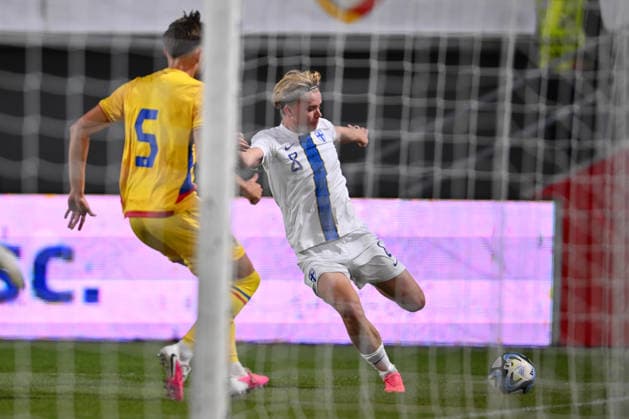Romania v Finland, U21, U 21 Pyry Mentu reacts during the European Under-21 Championship 2027, Qualifying round game between Romania and Finland at Eugen Popescu stadium in Targoviste, Romania, 30 September 2026. ALEX NICODIM Imago Images Copyright: xAlexxNicodimx