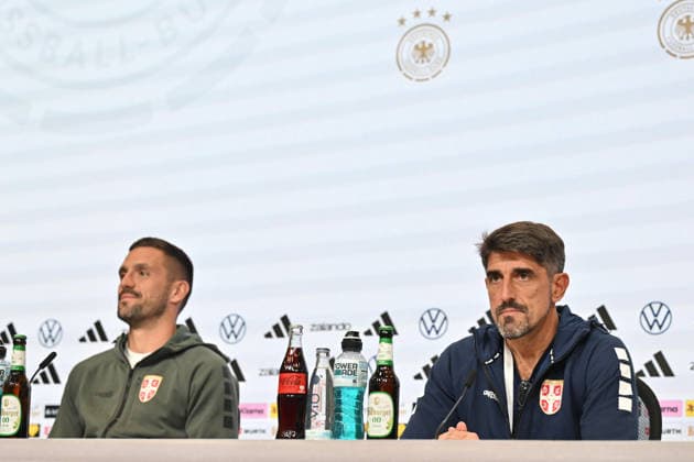SERBIA press conference, PK, Pressekonferenz DUSAN TADIC and VELJKO PAUNOVIC coach of Serbia press conference at Allianz arena , Munich 01.10.2026 Foto: FOOTBALL, SERBIA, GERMANY, UEFA NATIONS LEAGUE, PRESS CONFEFERENCE Munich Allianz arena Germany Copyright: xMarkoxMetlas xMNxPressx