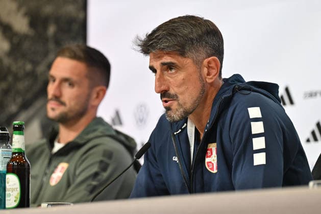 SERBIA press conference, PK, Pressekonferenz DUSAN TADIC and VELJKO PAUNOVIC coach of Serbia press conference at Allianz arena , Munich 01.10.2026 Foto: FOOTBALL, SERBIA, GERMANY, UEFA NATIONS LEAGUE, PRESS CONFEFERENCE Munich Allianz arena Germany Copyright: xMarkoxMetlas xMNxPressx