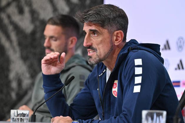 SERBIA press conference, PK, Pressekonferenz DUSAN TADIC and VELJKO PAUNOVIC coach of Serbia press conference at Allianz arena , Munich 01.10.2026 Foto: FOOTBALL, SERBIA, GERMANY, UEFA NATIONS LEAGUE, PRESS CONFEFERENCE Munich Allianz arena Germany Copyright: xMarkoxMetlas xMNxPressx