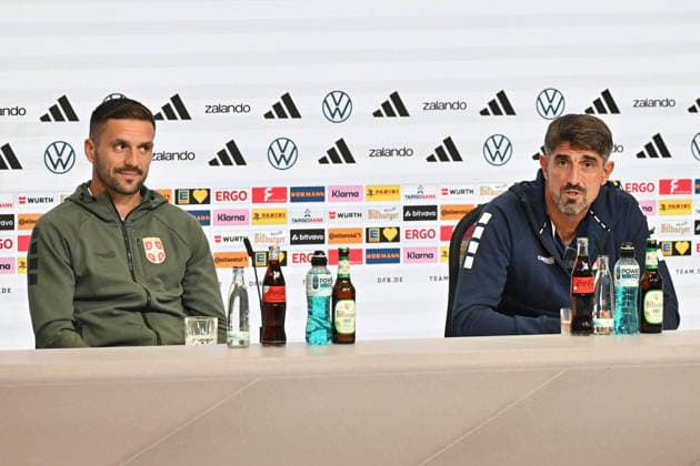 SERBIA press conference, PK, Pressekonferenz DUSAN TADIC and VELJKO PAUNOVIC coach of Serbia press conference at Allianz arena , Munich 01.10.2026 Foto: FOOTBALL, SERBIA, GERMANY, UEFA NATIONS LEAGUE, PRESS CONFEFERENCE Munich Allianz arena Germany Copyright: xMarkoxMetlas xMNxPressx