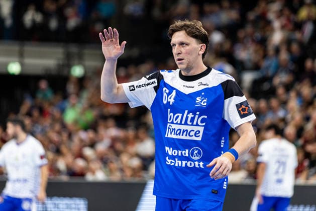 FLENSBURG, GERMANY - SEPTEMBER 30: Lasse Kjaer Moller (SG Flensburg-Handewitt, 64) during the EHF European League match between SG Flensburg-Handewitt vs Fraikin BM. Granollers at GGW Arena on matchday 1 of the Group Matches Group E on September 30, 2026 in Flensburg, Germany. Schleswig-Holstein Germany Copyright: xMarioxM.xKobergx