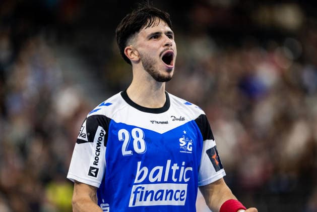 FLENSBURG, GERMANY - SEPTEMBER 30: celebration goal celebration Patrick Volz (SG Flensburg-Handewitt, 28) during the EHF European League match between SG Flensburg-Handewitt vs Fraikin BM. Granollers at GGW Arena on matchday 1 of the Group Matches Group E on September 30, 2026 in Flensburg, Germany. Schleswig-Holstein Germany Copyright: xMarioxM.xKobergx
