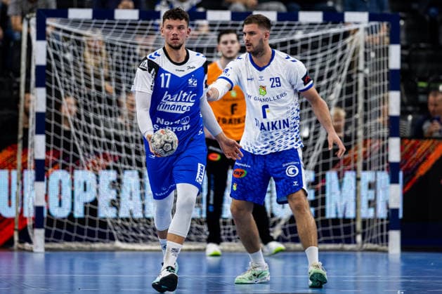 FLENSBURG, GERMANY - SEPTEMBER 30: Marko Grgic (SG Flensburg-Handewitt, 17) against Guillermo JosÃ Fischer (Fraikin BM. Granollers, 29) during the EHF European League match between SG Flensburg-Handewitt vs Fraikin BM. Granollers at GGW Arena on matchday 1 of the Group Matches Group E on September 30, 2026 in Flensburg, Germany. Schleswig-Holstein Germany Copyright: xMarioxM.xKobergx