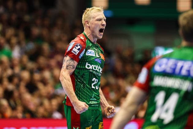 Magnus Saugstrup, SC Magdeburg, 23rd Handball Bundesliga Season 2026–2027: SC Magdeburg vs. THW Kiel at the GETEC Arena in Magdeburg; Action, Handball, Germany, September 30, 2026