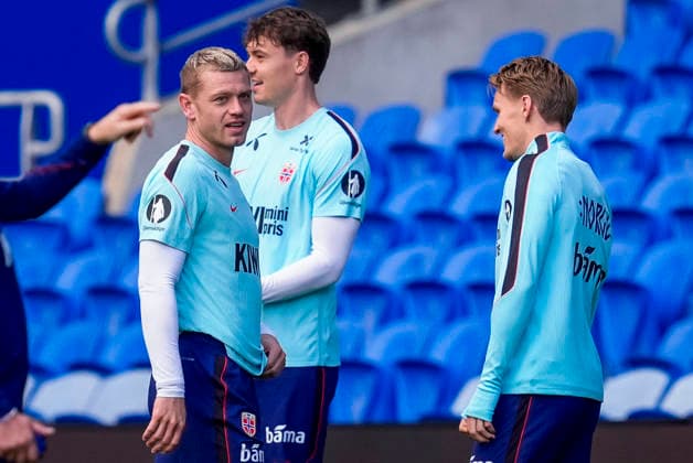 Soccer, Nations League: Wales vs. Norway, Nations League: Cardiff, Wales, September 30, 2026. Julian Ryerson and the Norwegian national soccer team train at Cardiff City Stadium the day before the match against Wales. Photo by Lise Aserud, NTB, Cardiff, Wales. EDITORIAL USE ONLY. RESTRICTED USE FOR BETTING COMPANIES.  Copyright: xLisexAserudx xNTBx