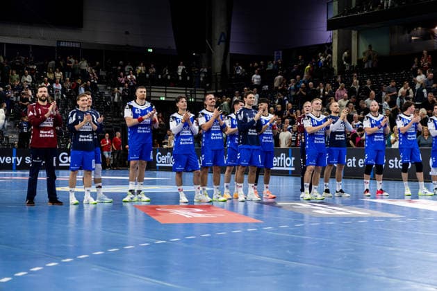 FLENSBURG, GERMANY - SEPTEMBER 30: celebration after victory SG Flensburg-Handewitt during the EHF European League match between SG Flensburg-Handewitt vs Fraikin BM. Granollers at GGW Arena on matchday 1 of the Group Matches Group E on September 30, 2026 in Flensburg, Germany. Schleswig-Holstein Germany Copyright: xMarioxM.xKobergx