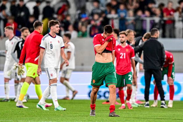 Filip Gigov (BGR), middle, after the loss in the UEFA Under-21 European Football Championship qualifier Group B match Czechia vs Bulgaria, Hradec Kralove, Czech Republic, September 30, 2026. (CTKxPhoto DavidxTanecek) CTKPhotoP2026093008713  CTKPhotoP2026093008713