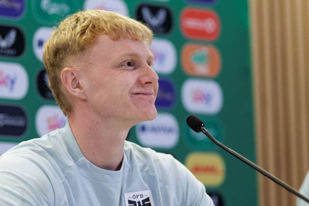 SOCCER - NL, IRL vs AUT DUBLIN,IRELAND,30.SEP.26 - SOCCER - UEFA Nations League, OEFB international match, Länderspiel, Nationalmannschaft Ireland vs Austria, preview, press conference, PK, Pressekonferenz team AUT. Image shows Nicolas Seiwald (AUT).  GEPAxpictures xArminxRauthner
