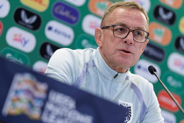 SOCCER - NL, IRL vs AUT DUBLIN,IRELAND,30.SEP.26 - SOCCER - UEFA Nations League, OEFB international match, Länderspiel, Nationalmannschaft Ireland vs Austria, preview, press conference, PK, Pressekonferenz team AUT. Image shows head coach Ralf Rangnick (AUT).  GEPAxpictures xArminxRauthner