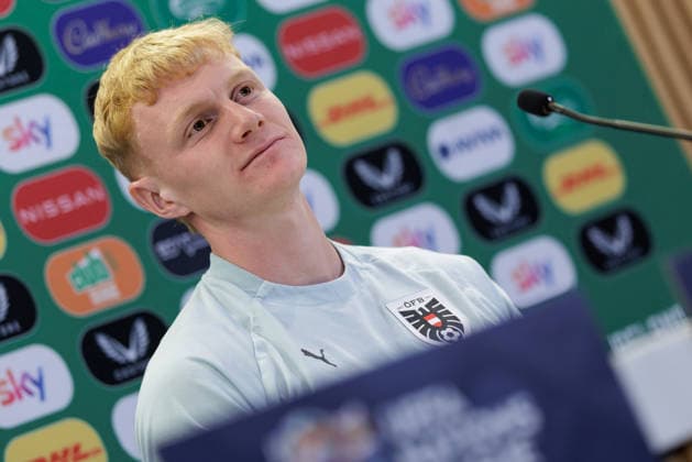 SOCCER - NL, IRL vs AUT DUBLIN,IRELAND,30.SEP.26 - SOCCER - UEFA Nations League, OEFB international match, Länderspiel, Nationalmannschaft Ireland vs Austria, preview, press conference, PK, Pressekonferenz team AUT. Image shows Nicolas Seiwald (AUT).  GEPAxpictures xArminxRauthner