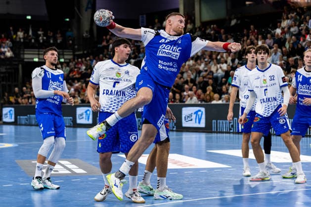 FLENSBURG, GERMANY - SEPTEMBER 30: Blaz Blagotinsek (SG Flensburg-Handewitt, 43) in attack during the EHF European League match between SG Flensburg-Handewitt vs Fraikin BM. Granollers at GGW Arena on matchday 1 of the Group Matches Group E on September 30, 2026 in Flensburg, Germany. Schleswig-Holstein Germany Copyright: xMarioxM.xKobergx