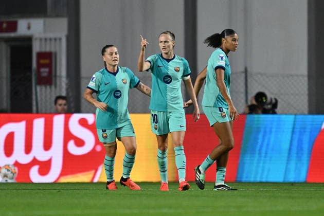 IPA89151561 - Caroline Graham Hansen of F.C. Barcelona celebrates after scoring the goal that made the score 0-1 during Matchday 2 of the group stage of the 2026 27 UEFA Women s Champions League, a soccer match between A.S. Roma and F.C. Barcelona at Tre Fontane Stadium on September 30, 2026, in Rome, Italy.  Copyright: xDomenicoxCippitelli IPAxSportx xx IPA89151561