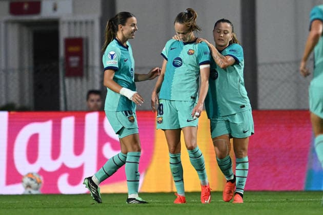 SOCCER - Women s Champions League - AS Roma vs. FC Barcelona, Barca Photo by IPA ABACAPRESS.COM89151546 - Caroline Graham Hansen of F.C. Barcelona celebrates after scoring the goal that made the score 0-1 during Matchday 2 of the group stage of the 2026 27 UEFA Women s Champions League, a soccer match between A.S. Roma and F.C. Barcelona at Tre Fontane Stadium on September 30, 2026, in Rome, Italy. Rome Italy  Copyright: xIPAxSport ABACAx