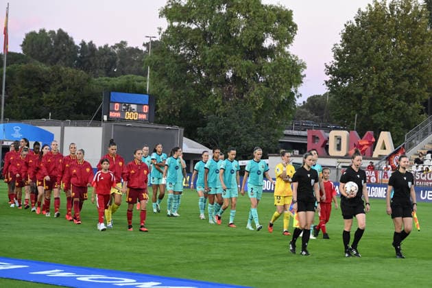 SOCCER - Women s Champions League - AS Roma vs. FC Barcelona, Barca Photo by IPA ABACAPRESS.COM89151534 - During Matchday 2 of the 2026 27 UEFA Women s Champions League group stage, a soccer match was played between A.S. Roma and FC Barcelona at Tre Fontane Stadium on September 30, 2026, in Rome, Italy. Rome Italy  Copyright: xIPAxSport ABACAx