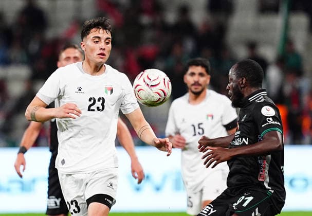 Konyaspor v Palestine - Friendly KONYA, TURKIYE - SEPTEMBER 30: Yunes Ivan Machur of Palestine in action against Jean Luc Dompe of Konyaspor during a friendly match between Konyaspor and the Palestine National Football Team as part of Palestine Day events at Konya Metropolitan Municipality Stadium in Konya, Turkiye on September 30, 2026. Evrim Aydin Anadolu Konya Turkey. Editorial use only. Please get in touch for any other usage.  Copyright: x2026xAnadoluxEvrimxAydinx