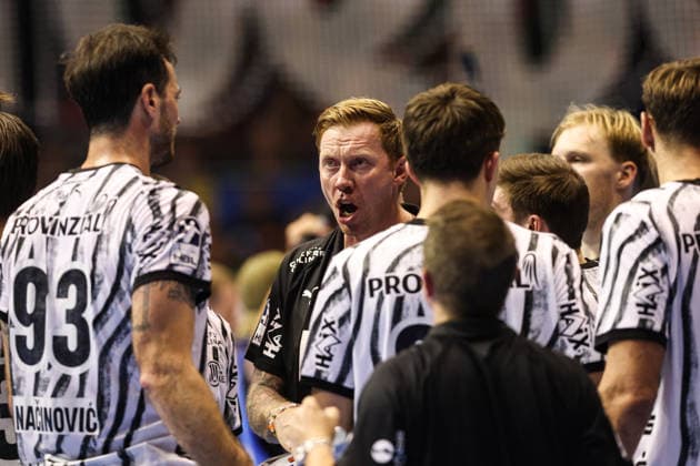 Coach Borge Lund of THW Kiel and Veron Nacinovic of THW Kiel, 1993 Handball Bundesliga Season 2026–2027: SC Magdeburg vs. THW Kiel at the GETEC Arena in Handball, Germany, September 30, 2026