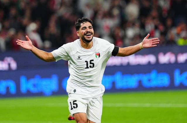 Konyaspor v Palestine - Friendly KONYA, TURKIYE - SEPTEMBER 30: Mohammed Hasan Rajab Sandouqa of the Palestine National Football Team celebrates after scoring a goal during a friendly match against Konyaspor as part of Palestine Day events at Konya Metropolitan Municipality Stadium in Konya, Turkiye on September 30, 2026. Evrim Aydin Anadolu Konya Turkey. Editorial use only. Please get in touch for any other usage.  Copyright: x2026xAnadoluxEvrimxAydinx