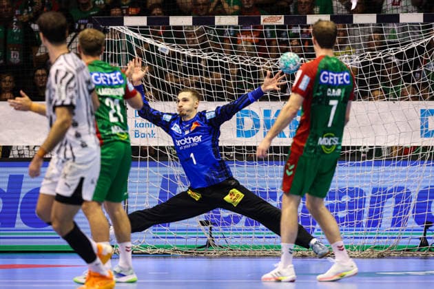 Goalkeeper Dominik Kuzmanovic, SC Magdeburg, 1st Handball Bundesliga, 2026–2027 season: SC Magdeburg vs. THW Kiel at the GETEC Arena in Magdeburg; Action, Handball, Germany, September 30, 2026