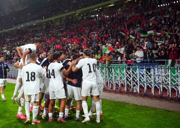 Konyaspor v Palestine - Friendly KONYA, TURKIYE - SEPTEMBER 30: Mohammed Hasan Rajab Sandouqa of the Palestine National Football Team celebrates after scoring a goal with teammates during a friendly match against Konyaspor as part of Palestine Day events at Konya Metropolitan Municipality Stadium in Konya, Turkiye on September 30, 2026. Evrim Aydin Anadolu Konya Turkey. Editorial use only. Please get in touch for any other usage.  Copyright: x2026xAnadoluxEvrimxAydinx