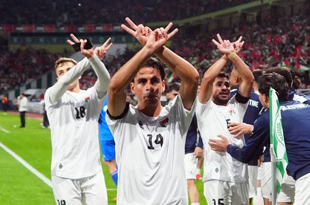 Konyaspor v Palestine - Friendly KONYA, TURKIYE - SEPTEMBER 30: Mohammed Hasan Rajab Sandouqa of the Palestine National Football Team celebrates after scoring a goal with teammates during a friendly match against Konyaspor as part of Palestine Day events at Konya Metropolitan Municipality Stadium in Konya, Turkiye on September 30, 2026. Evrim Aydin Anadolu Konya Turkey. Editorial use only. Please get in touch for any other usage.  Copyright: x2026xAnadoluxEvrimxAydinx