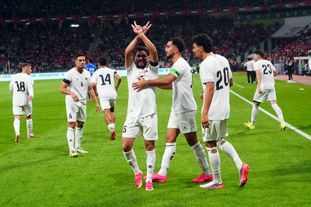Konyaspor v Palestine - Friendly KONYA, TURKIYE - SEPTEMBER 30: Mohammed Hasan Rajab Sandouqa of the Palestine National Football Team celebrates after scoring a goal with teammates during a friendly match against Konyaspor as part of Palestine Day events at Konya Metropolitan Municipality Stadium in Konya, Turkiye on September 30, 2026. Evrim Aydin Anadolu Konya Turkey. Editorial use only. Please get in touch for any other usage.  Copyright: x2026xAnadoluxEvrimxAydinx