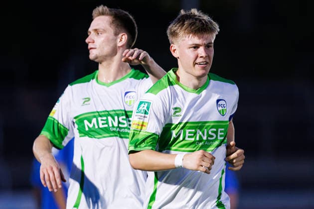 September 30, 2026, xkwix, Soccer, Krombacher Westphalia Cup, SC Herford vs. FC Gütersloh, Ludwig Jahn Stadium, Round of 16, 2026–2027 Season: Erik Lanfer of FC Gütersloh 28 celebrates after scoring the 1–0 goal. DFB regulations prohibit any use of photographs as image sequences and or quasi-video. Photo: xKamilxWilkowskixPressefotoKochx, North Rhine-Westphalia, Germany