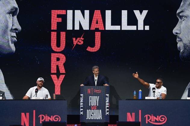 Tyson Fury and Anthony Joshua hold press conference, PK, Pressekonferenz in London before December clash LONDON, UNITED KINGDOM - SEPTEMBER 30: British heavyweight boxers Tyson Fury (L) and Anthony Joshua (R) hold a press conference at the British Airways ARC at Olympia ahead of their bout on December 11 at Principality Stadium in Cardiff, in London, United Kingdom on September 30, 2026. Rasid Necati Aslim Anadolu London United Kingdom. Editorial use only. Please get in touch for any other usage.  Copyright: x2026xAnadoluxRasidxNecatixAslimx