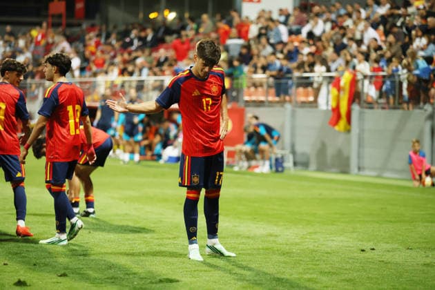 ESP U-20 Spain vs. Mexico: Jose Antonio Morante of Spain scores a goal and celebrates during an international U-20 friendly match between Spain and Mexico played at the Cerro del Espino de Majadahonda Stadium in Madrid on September 30, 2026, in Spain Copyright: xx