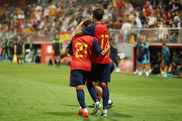 ESP U-20 Spain vs. Mexico: Jose Antonio Morante of Spain scores a goal and celebrates during an international U-20 friendly match between Spain and Mexico played at the Cerro del Espino de Majadahonda Stadium in Madrid on September 30, 2026, in Spain Copyright: xx