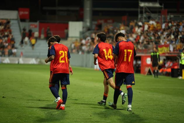 ESP U-20 Spain vs. Mexico: Jose Antonio Morante of Spain scores a goal and celebrates during an international U-20 friendly match between Spain and Mexico played at the Cerro del Espino de Majadahonda Stadium in Madrid on September 30, 2026, in Spain Copyright: xx